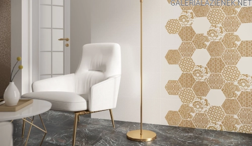 Shiny-bianco-organic-298x898_bianco-heksagon-198x171_gold-heksagon-inserto-A,B,C,D,E,F-198x171_detal.webp